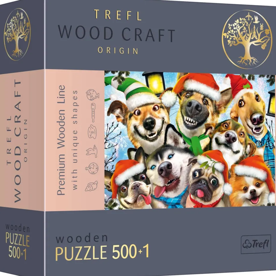 Puzzle 500+1 pièces en bois : Chiens en fête - Trefl