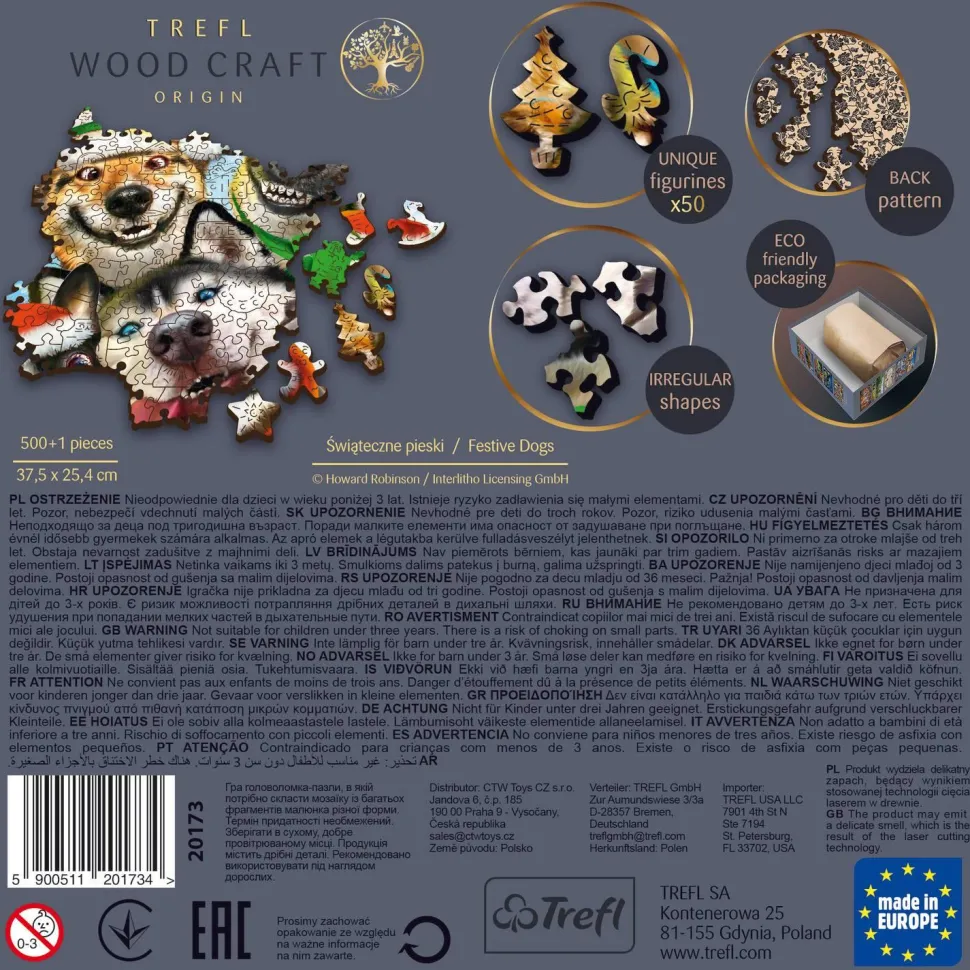 Puzzle 500+1 pièces en bois : Chiens en fête - Trefl