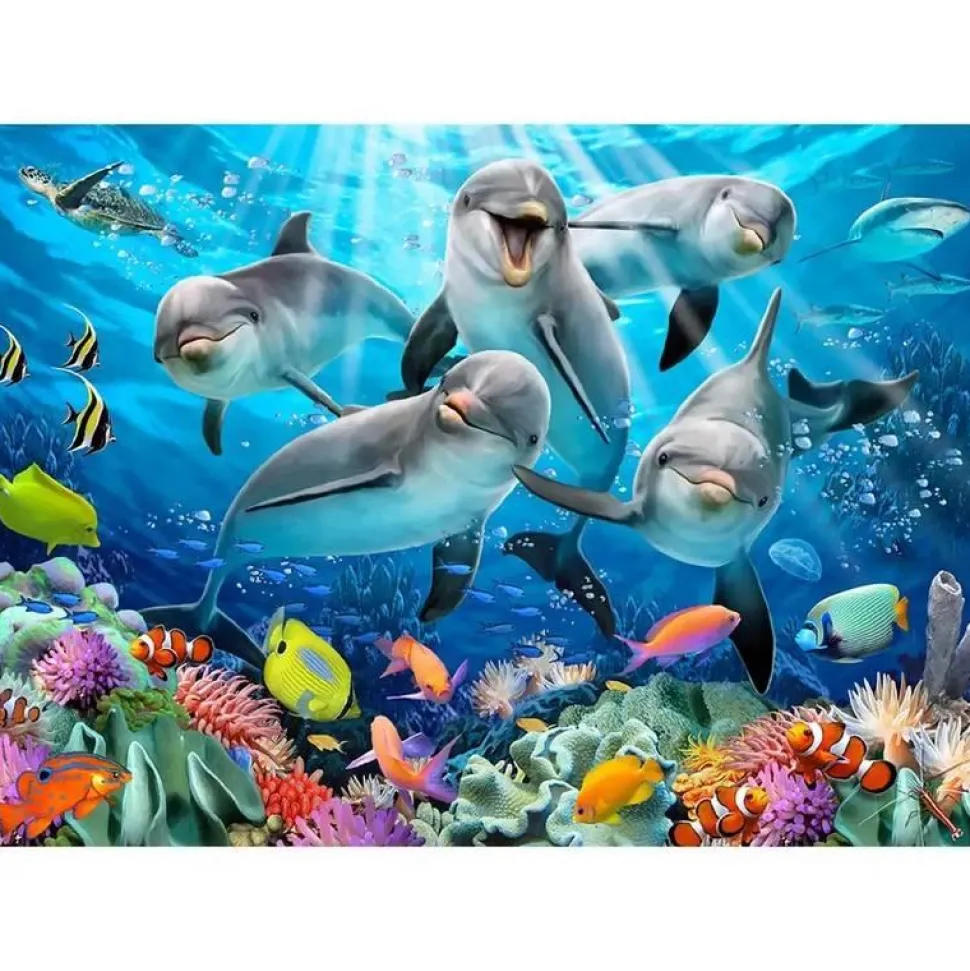 Puzzle 1010 pièces en bois : Dauphins Heureux - Wooden City