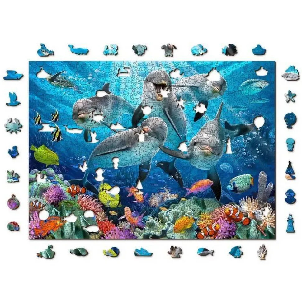 Puzzle 1010 pièces en bois : Dauphins Heureux - Wooden City
