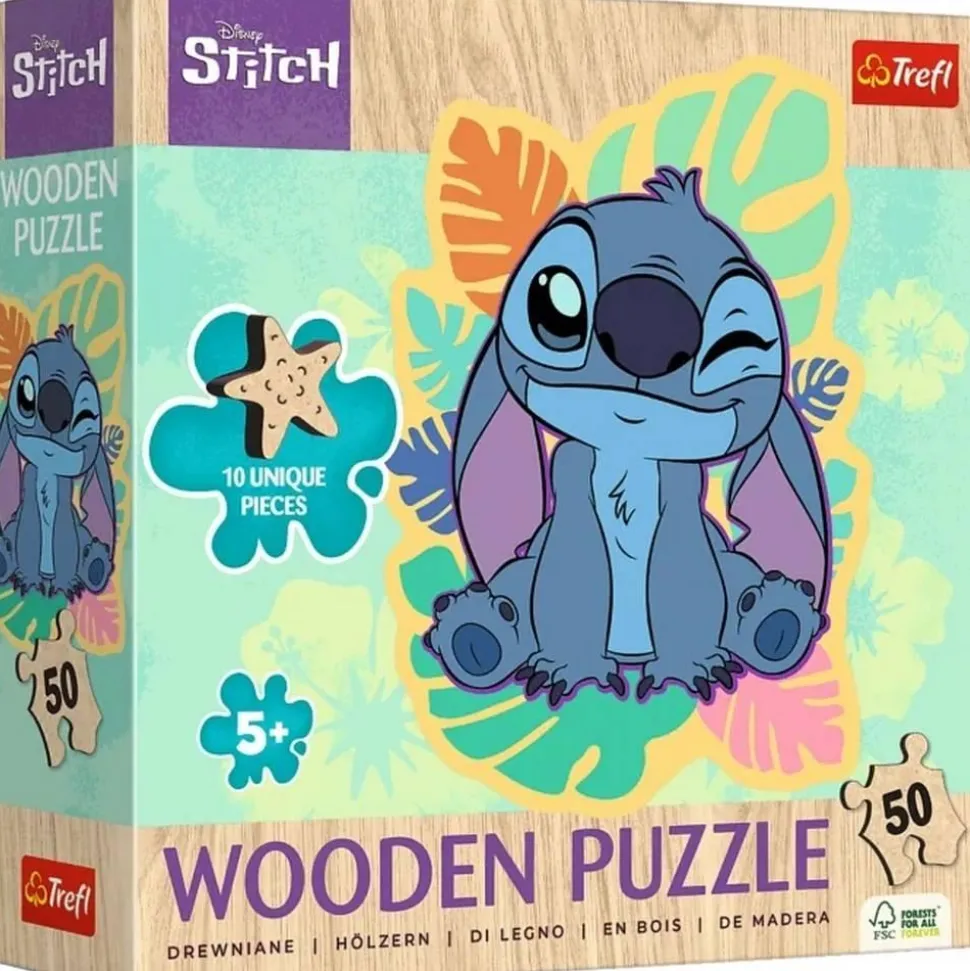 Puzzle 50 pièces en bois : Happy Stitch - Disney Lilo & Stitch - Trefl