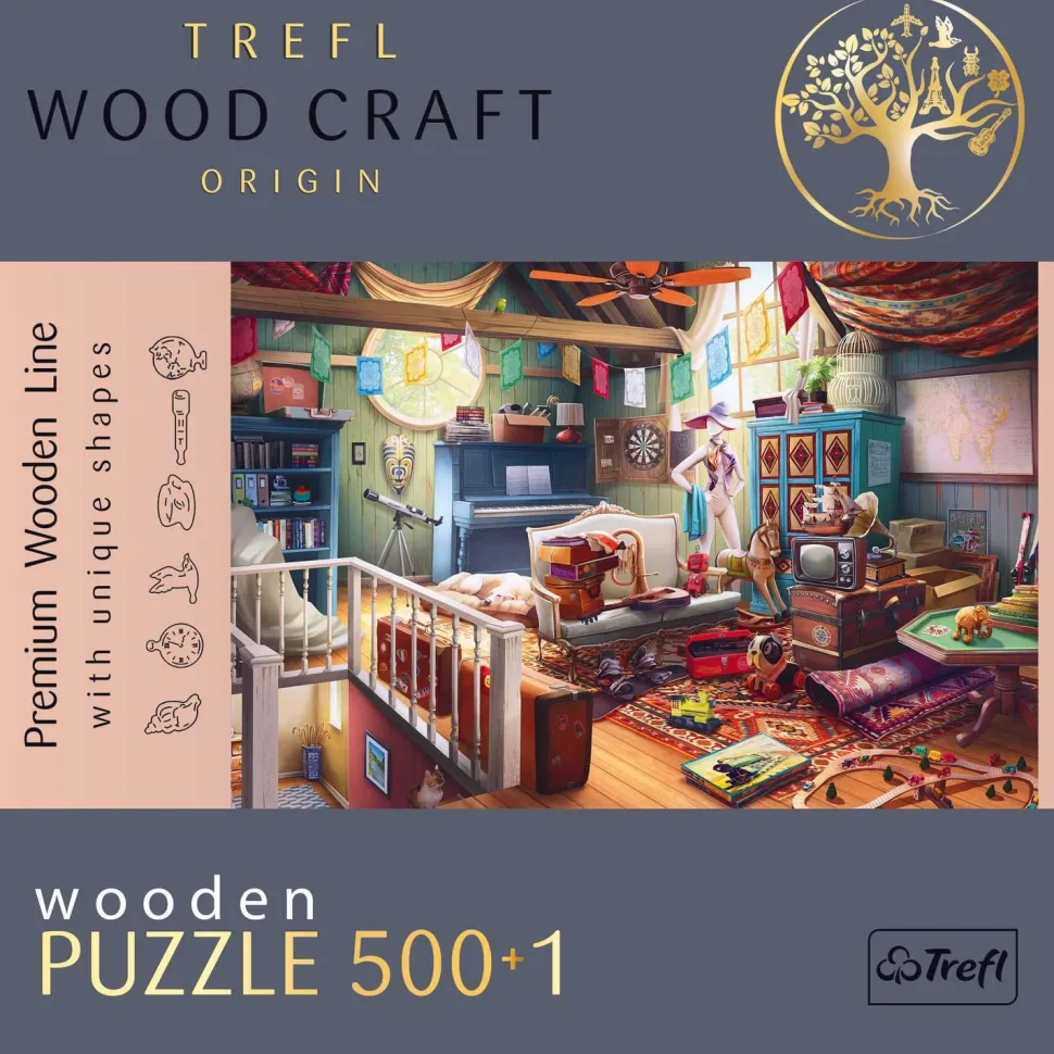 Puzzle 500+1 pièces en bois : Les trésors du grenier - Trefl