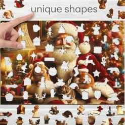 Puzzle 505 pièces en bois : Le Père Noël et ses adorables lapins - Wooden City