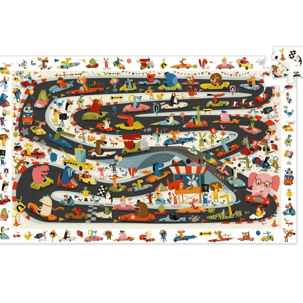 Puzzle 54 pièces et poster : Rallye automobile - Djeco