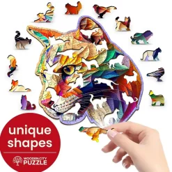 Puzzle 150 pièces/15 formes en bois : puma coloré - Wooden City