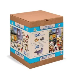 Puzzle 200 pièces/20 formes en bois : Chiots à Paris - Wooden City