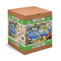 Puzzle 1010 pièces/100 formes en bois : Carte du règne animal - Wooden City