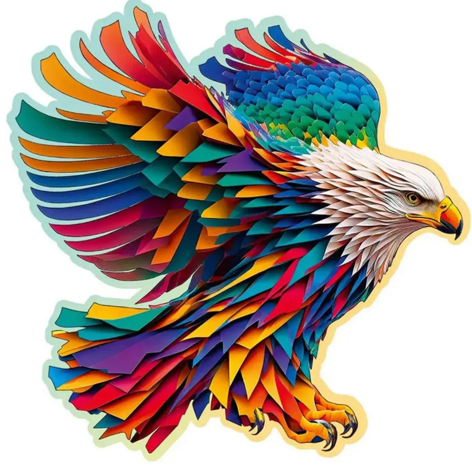 Puzzle 250 pièces/25 formes en bois : Aigle coloré - Wooden City