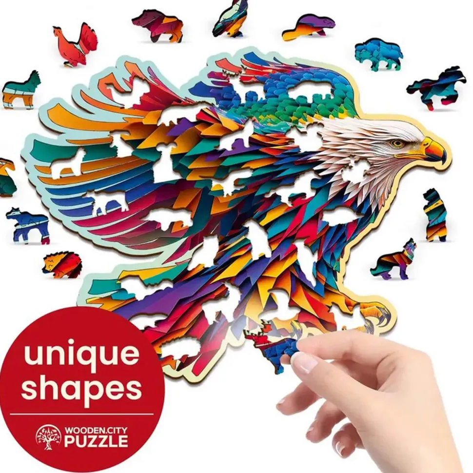 Puzzle 250 pièces/25 formes en bois : Aigle coloré - Wooden City