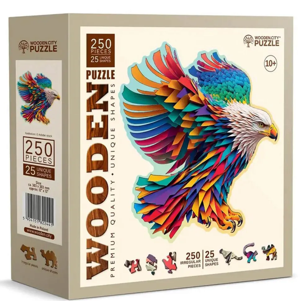 Puzzle 250 pièces/25 formes en bois : Aigle coloré - Wooden City