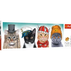 Puzzle 500 pièces panoramique : Equipe féline - Trefl