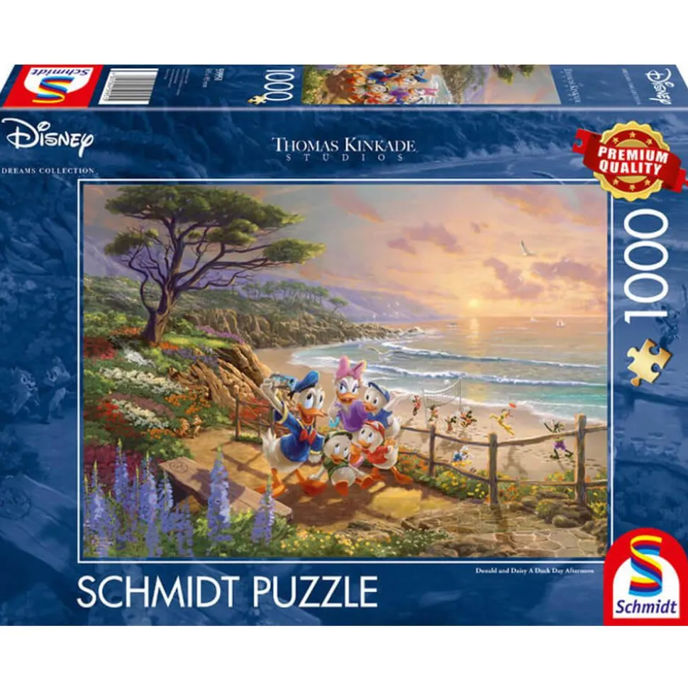Puzzle 1000 pièces :Thomas Kinkade : Donald et Daisy, Disney : Un après-midi de canard - Schmidt