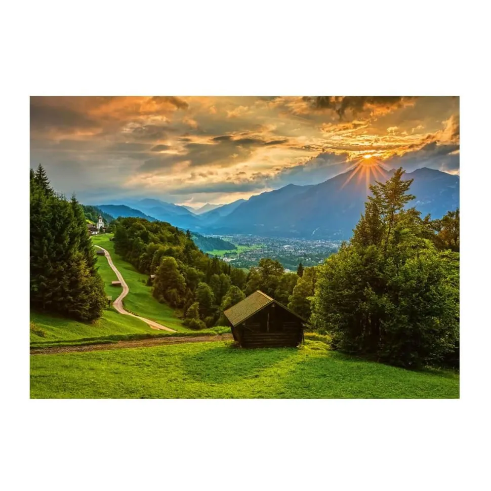 PUZZLE 1500 PIECES : COUCHER DE SOLEIL SUR LE VILLAGE DE MONTAGNE DE WAMBERG - Schmidt