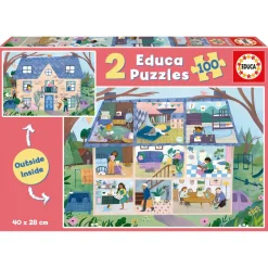 Puzzle 2 x 100 pièces : Interieur de Maison - Educa