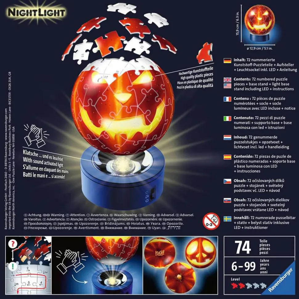Puzzle Ball 3D 72 pièces illuminé : Citrouille d'Halloween - Ravensburger