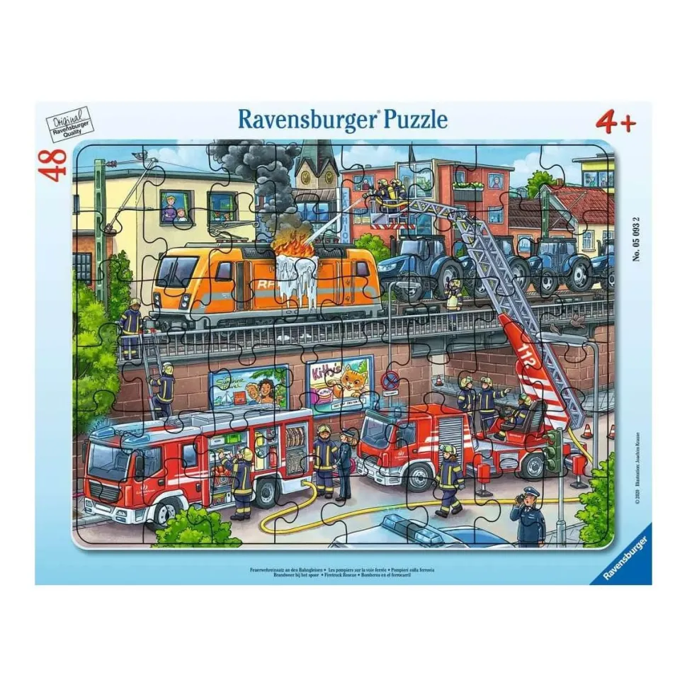 Puzzle cadre 48 pièces : les pompiers sur la voie ferrée - Ravensburger