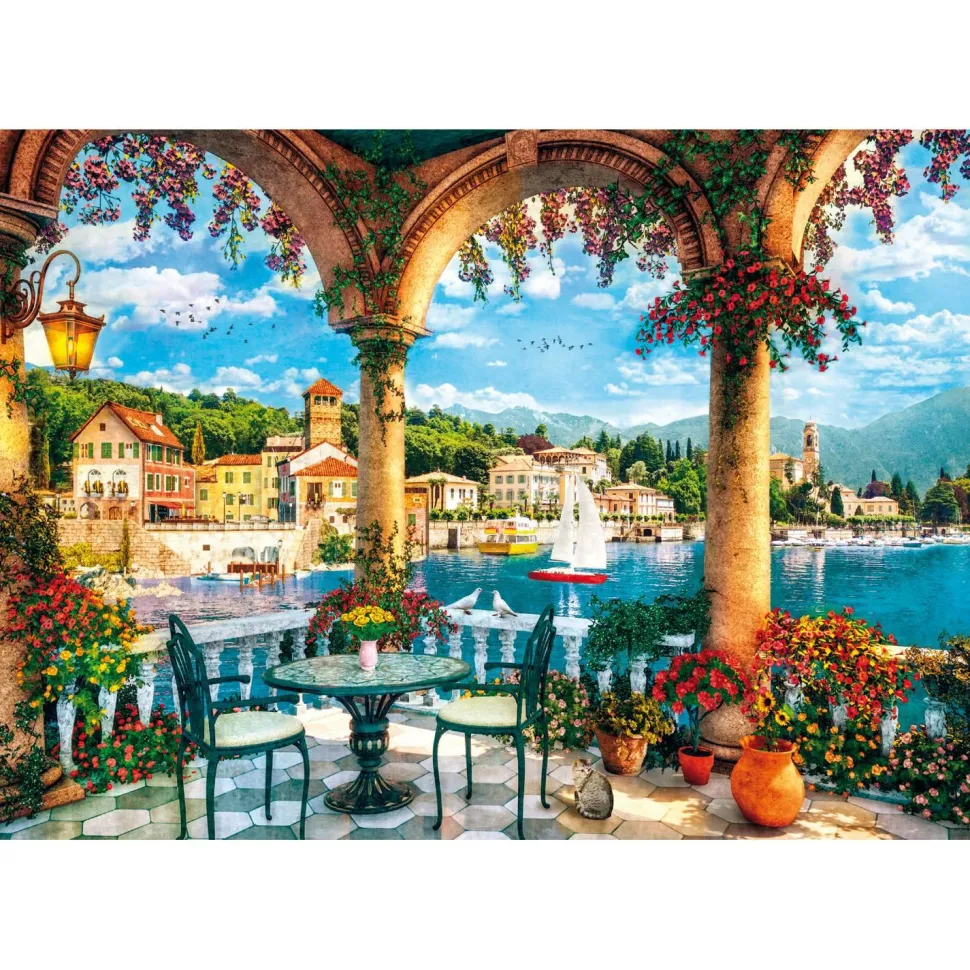 Puzzle Compact 1000 pièces : Balcon avec vue sur le lac de Côme - Clementoni