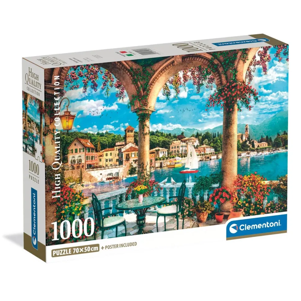 Puzzle Compact 1000 pièces : Balcon avec vue sur le lac de Côme - Clementoni