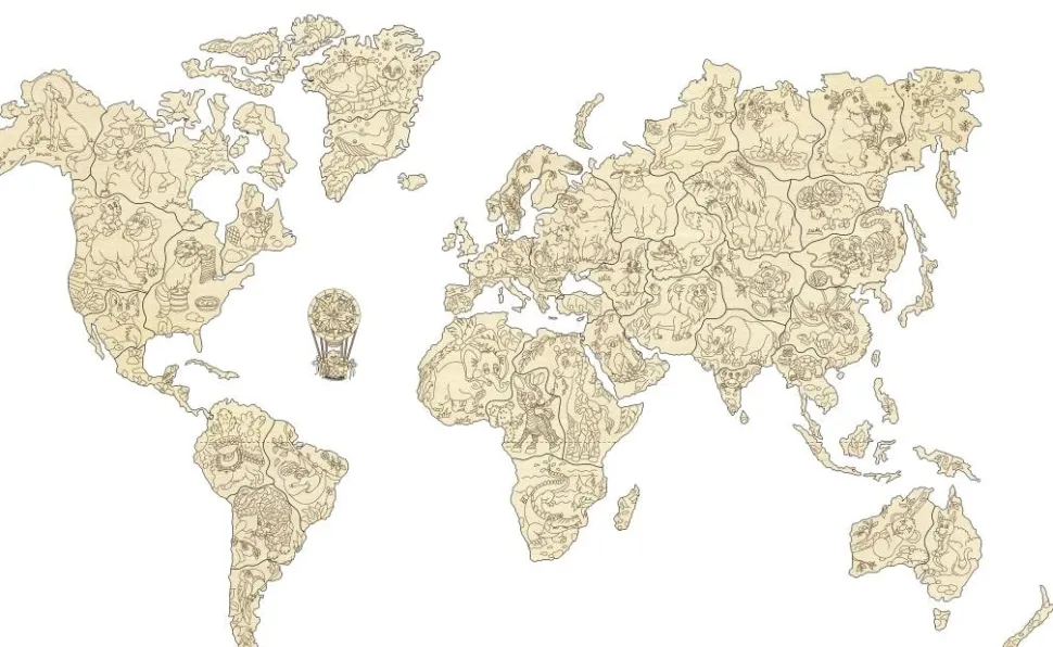 Puzzle 3D : WORLD MAP ANIMALS M - Wooden City