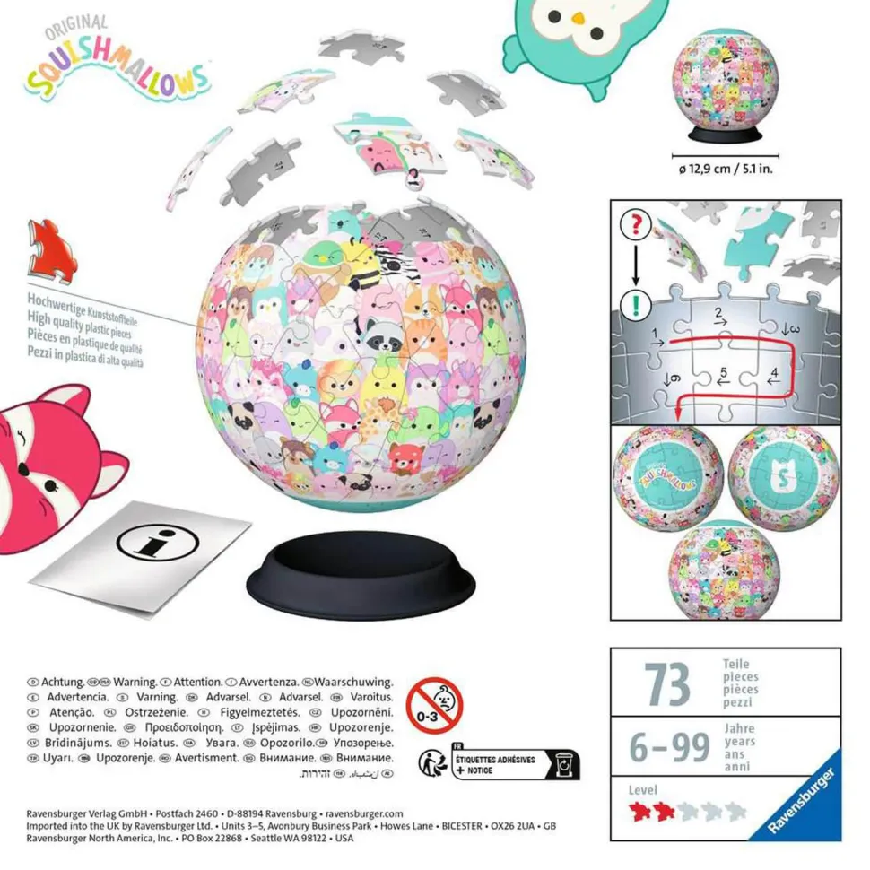 Puzzle 3D Ball 72 pièces : Squishmallows - Ravensburger