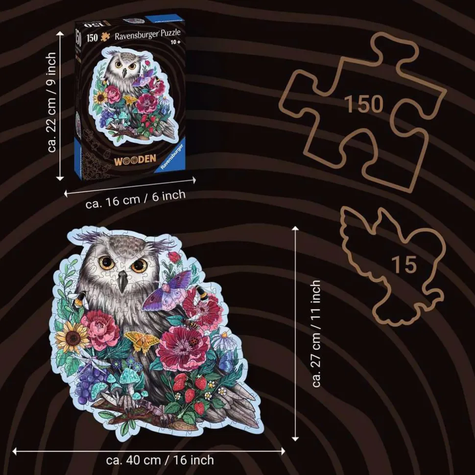 Puzzle en bois 150 pièces : Forme : Hibou floral - Ravensburger