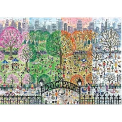 Puzzle en bois 250 pièces : Les 4 saisons du parc aux chiens, Michael Storrings - Galison