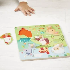 Puzzle encastrement en bois tactile : Ferme - 5 pièces - Janod