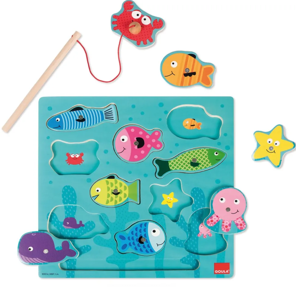Puzzle encastrement en bois magnétique : La Pêche - Diset