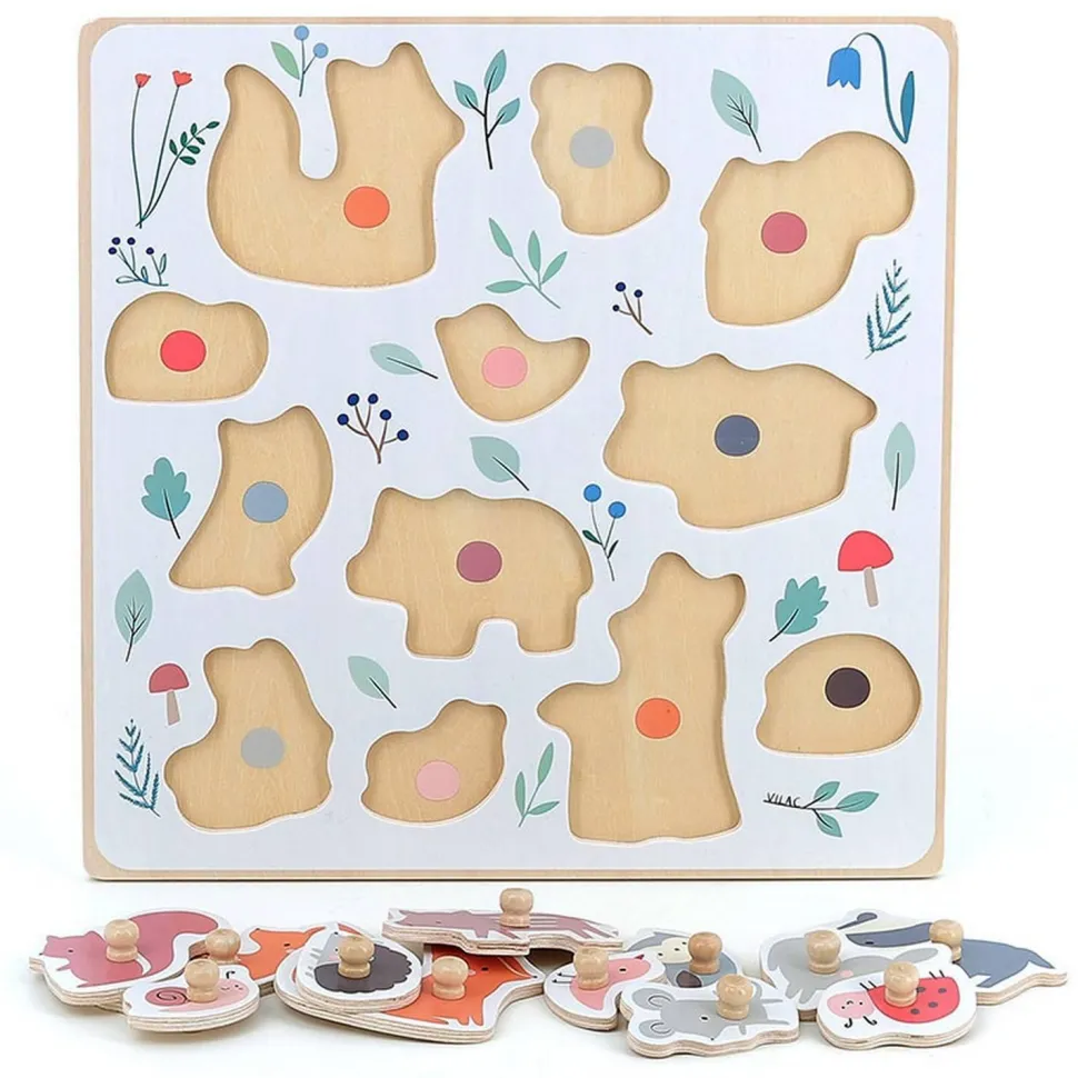 Puzzle Encastrement en bois 12 pièces : les animaux de la forêt - Sarah Betz - Vilac