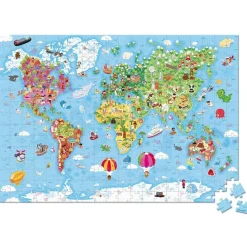 Puzzle géant éducatif 300 pièces : Carte du monde - Janod