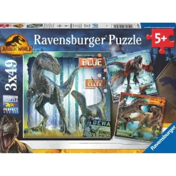 Puzzles 3 x 49 pièces : Jurassic World 3 : T-rex et autres dinosaures - Ravensburger