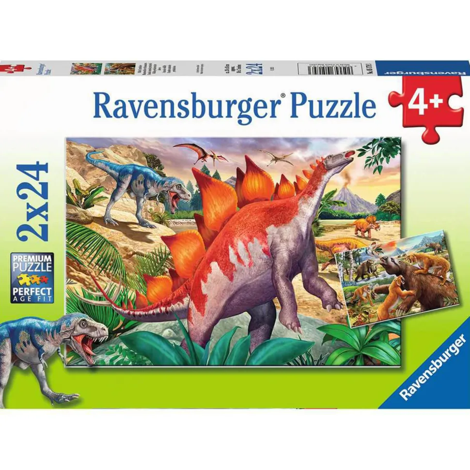 Puzzles 2 x 24 pièces : Mammouths et dinosaures - Ravensburger