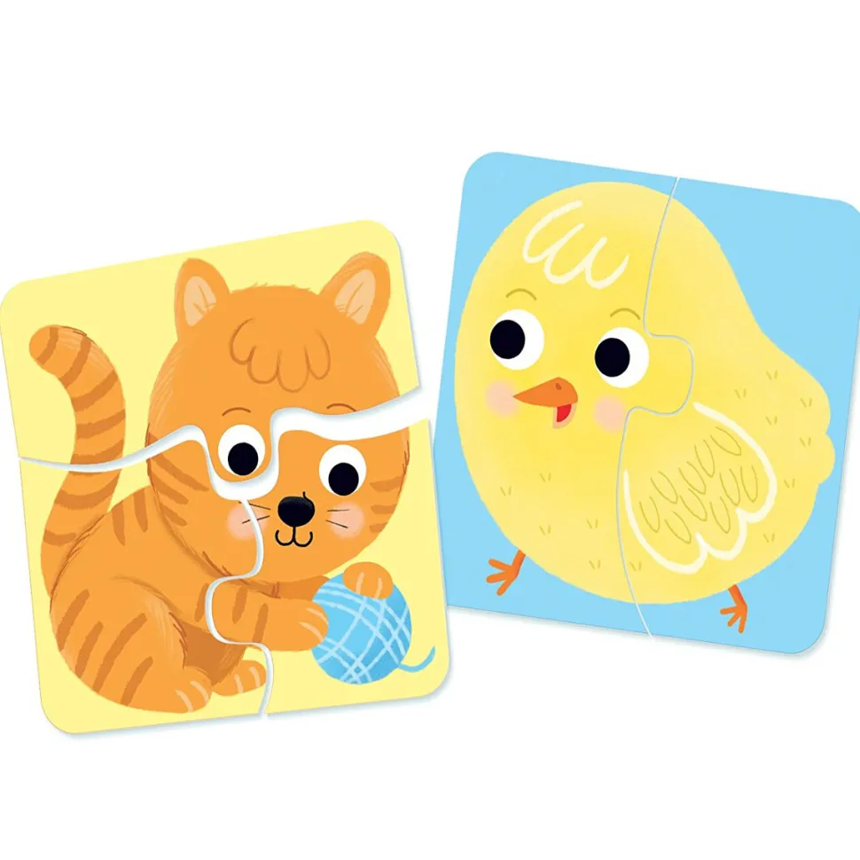 Puzzles évolutifs en bois 2 à 4 pièces : Les animaux de la ferme - Nathan