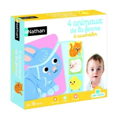 Puzzles évolutifs en bois 2 à 4 pièces : Les animaux de la ferme - Nathan