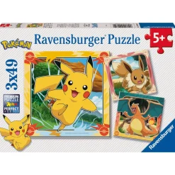 Puzzles 3x49 pièces : Pikachu, Dracaufeu et Evoli - Ravensburger