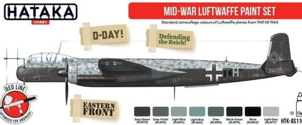 Red Line Set (8 pcs) Mid-War Luftwaffe paint set - HATAKA - Hataka