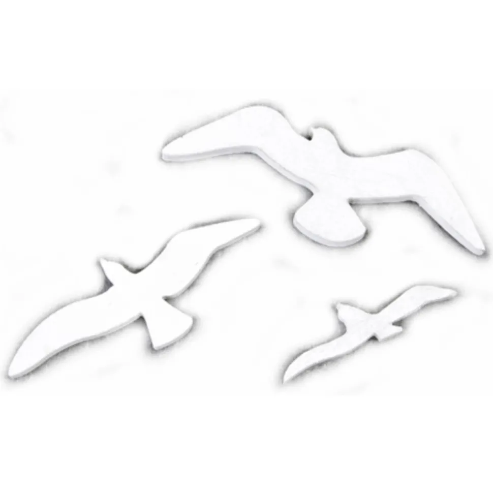 Sachet 9 Confettis Mouettes 4cm, 6cm, et 7cm en bois, Blanc - RueDeLaFete