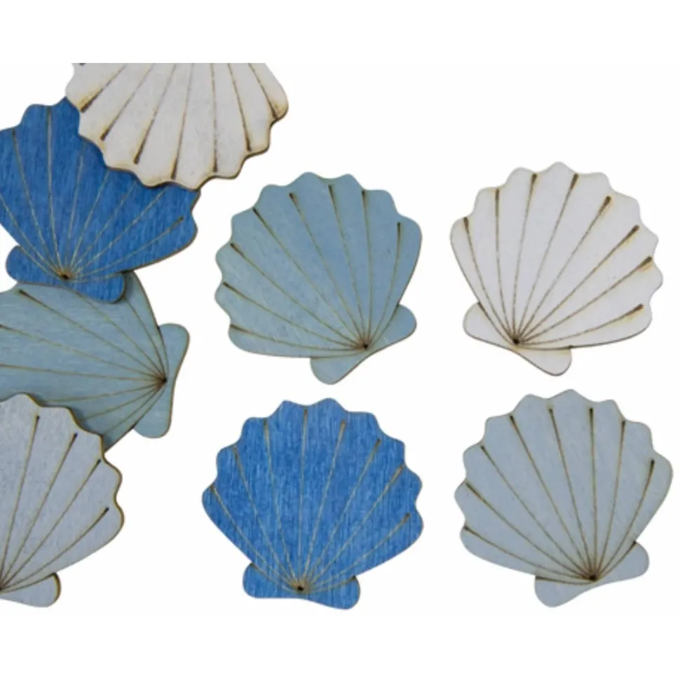 Sachet de 8 Confettis de table Coquillages en bois 3,5cm - RueDeLaFete