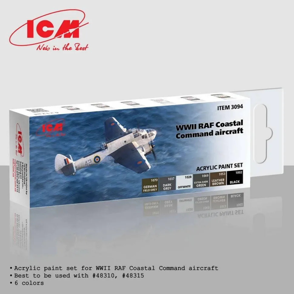 Set 6 peintures acrylique : Avion RAF Coastal Command WWII - ICM