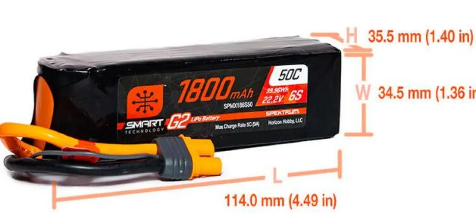 Smart Lipo 6S 22.2V 1800mAh 50C G2 IC3 - Spektrum