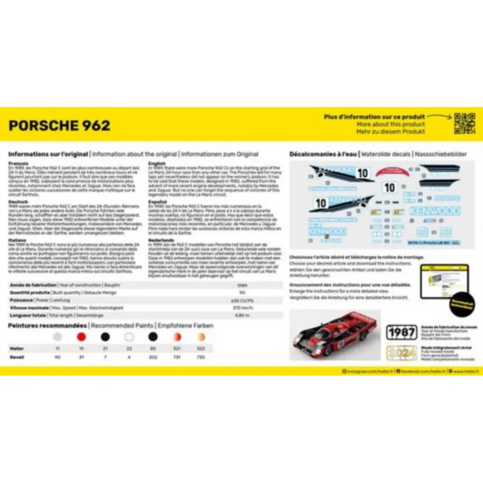 STARTER KIT : Maquette voiture : Porsche 962 in 1:43 - Heller