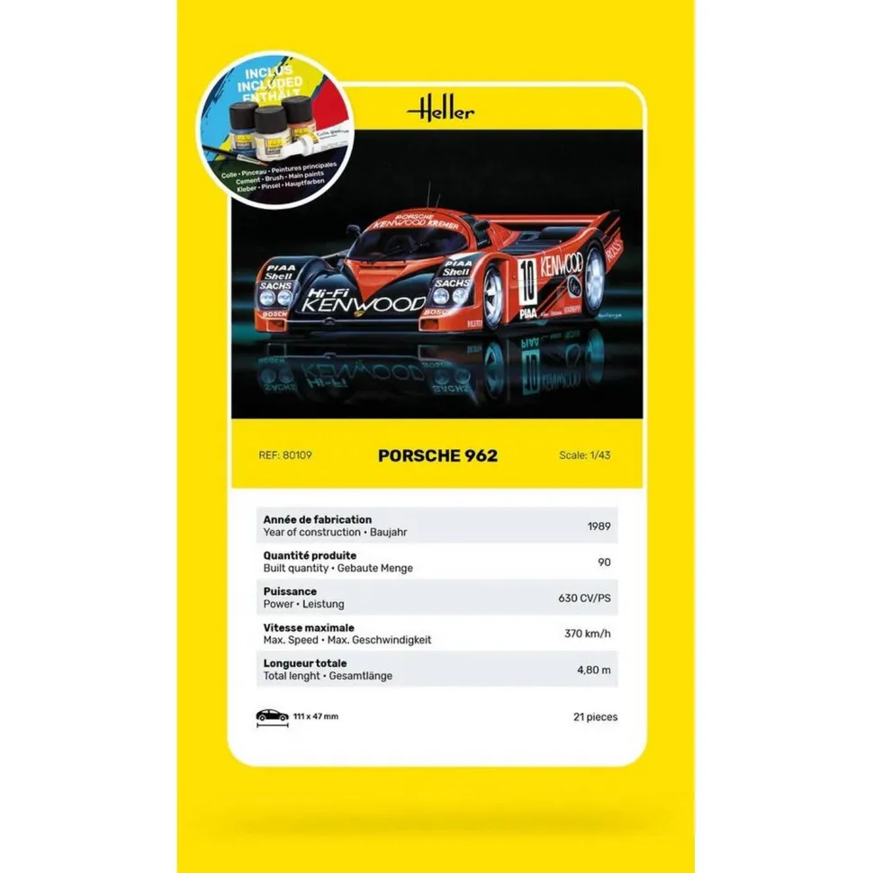 STARTER KIT : Maquette voiture : Porsche 962 in 1:43 - Heller